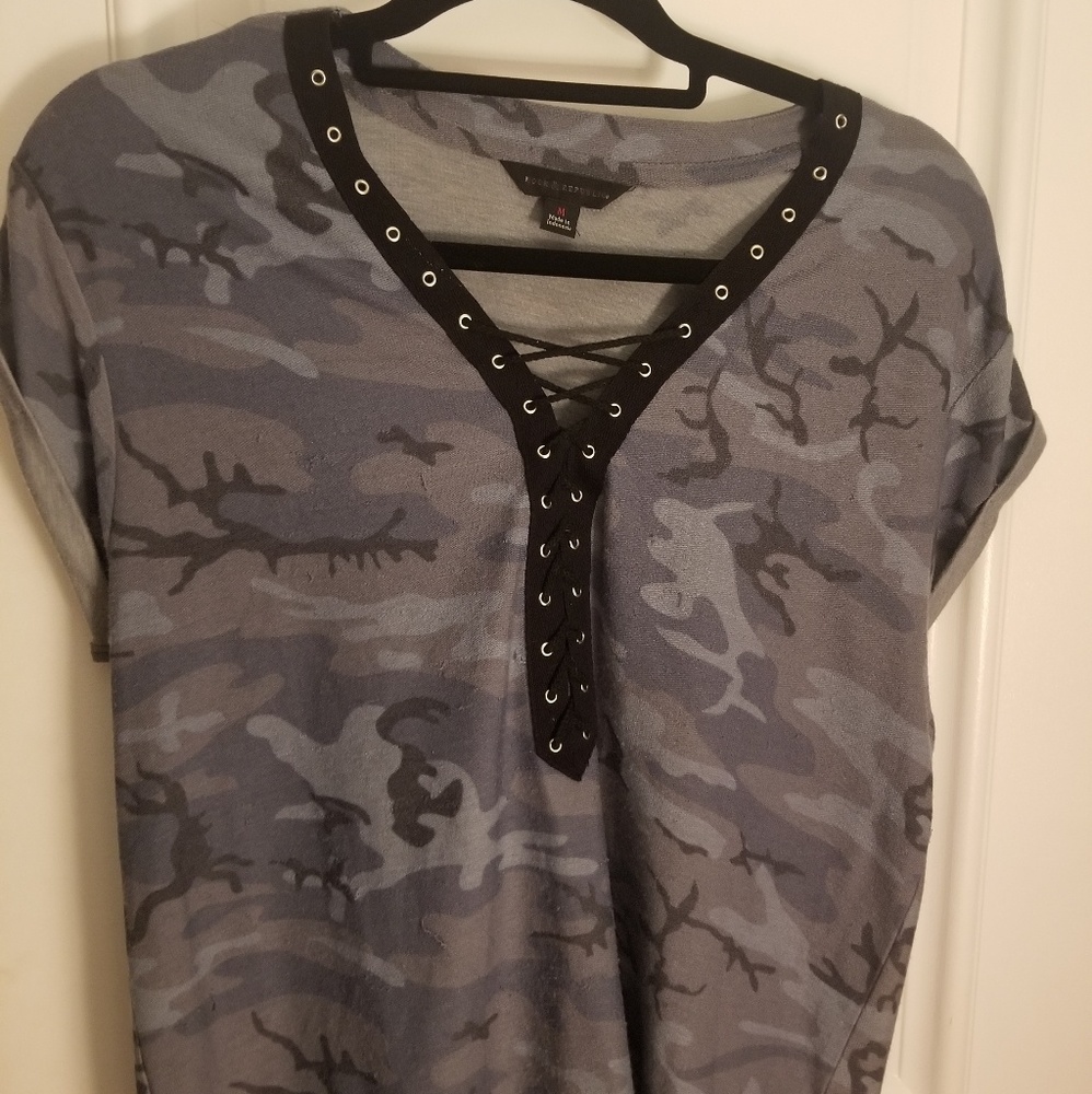 Blue Camo Lace Up Blouse/Top/Shirt